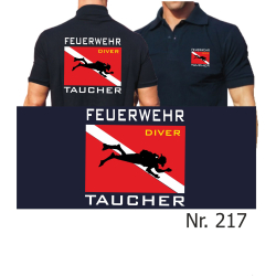 Polo blu navy, "Feuerwehr Taucher" con Diver...