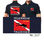 Polo blu navy, "Feuerwehr Taucher" con Diver Flagge