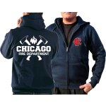 CHICAGO FIRE Dept. Chaqueta con capucha azul marino, con ejes y CFD-Emblem