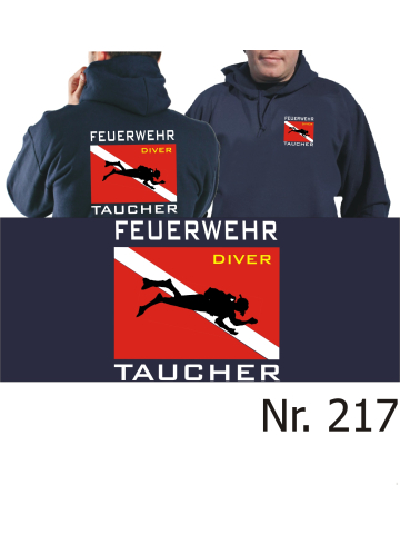 Hoodie blu navy, "Feuerwehr Taucher" con Diver Flagge