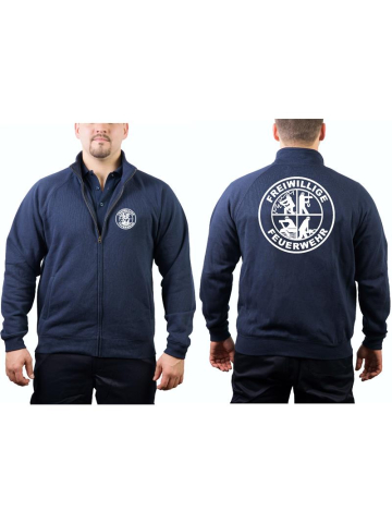 Sweatjacke navy, Freiwillige Feuerwehr in weiss/Logo in weiss