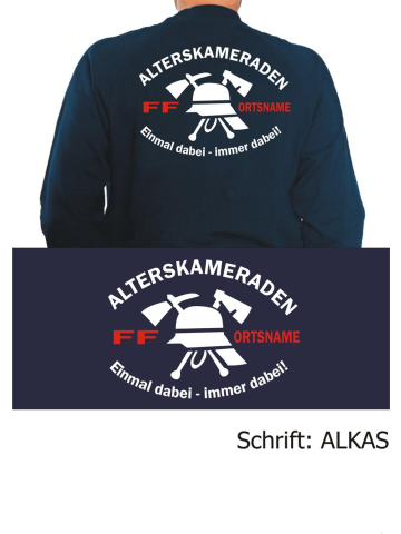 Sweat navy, Alterskameraden with place-name "einmal dabei - immer dabei" (white/red)