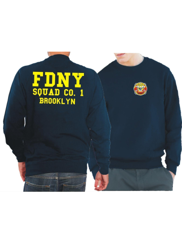 Sweat blu navy, FDNY Squad Co. 1 Brooklyn