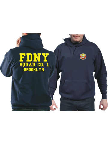 Hoodie azul marino, New York City Fire Dept. Squad Co. 1 Brooklyn