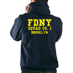 Hoodie blu navy, New York City Fire Dept. Squad Co. 1 Brooklyn