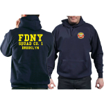 Hoodie blu navy, New York City Fire Dept. Squad Co. 1 Brooklyn