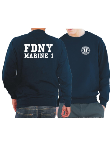 Sweat azul marino, FDNY, Marine 1, Manhattan, (blanco fuente)