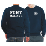 Sweat navy, FDNY, Marine 1, Manhattan, (white font)