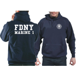 Hoodie azul marino, New York City Fire Dept., Marine 1, Manhattan, (blanco fuente)