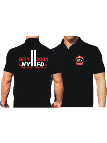 Polo black, 9/11 "Never Forget -Never Again" (weiß/rot)