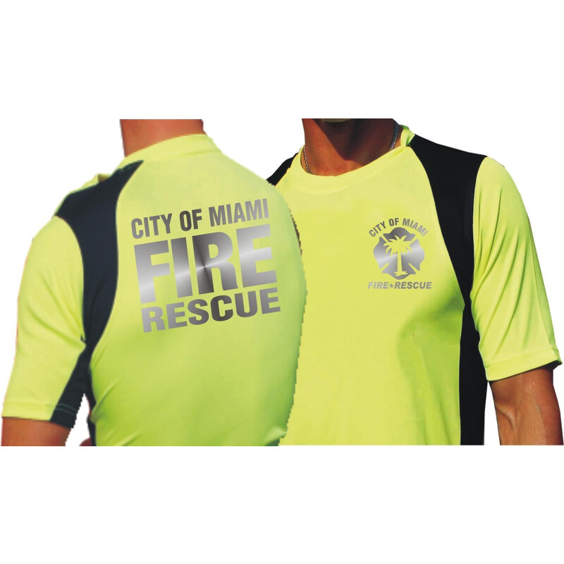 Respirant City of Miami Fire Rescue feuer1 T-Shirt de Course en Jaune Fluo argenté . 