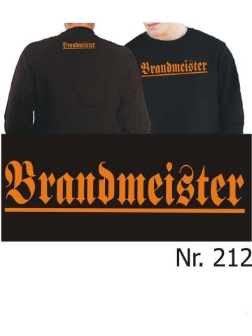 Sweat black, "Brandmeister" in orange (Brust groß/ Rücken klein)