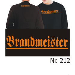 Sweat nero, "Brandmeister" nel orange (Brust groß/ Rücken klein)
