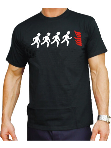 T-Shirt black, Feuerwehrmänner laufen zur Flamme (rot/weiss) XXL