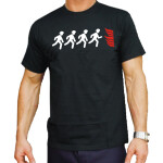 T-Shirt black, Feuerwehrmänner laufen zur Flamme (rot/weiss) XXL