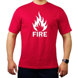 T-Shirt rot, "FIRE" mit Flamme (weiß)