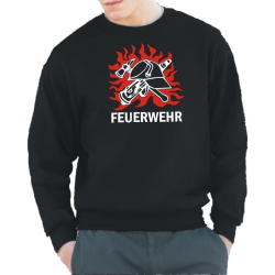 Sweat negro, Brustmotiv: DDR-Helm en Llamas (rojo/blanco)