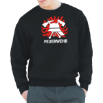 Sweat black, Brustmotiv: DIN-Helm in Flammen (rot/weiß)
