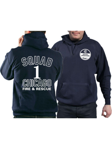 CHICAGO FIRE Dept. Squad1 Special Operations, azul marino Hoodie, XXL