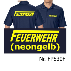 Funzionale-Polo blu navy, FEUERWEHR con lungo "F" neongiallo