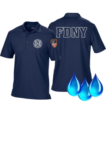 Funktions-Polo navy, New York City Fire Dept. (outline) 343 mit Emblem auf Ärmel