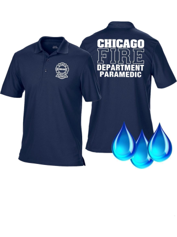 Funcional-Polo azul marino, Chicago Fire Dept. Paramedic, blanco fuente con Standard-Emblem