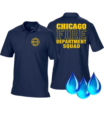 Funcional-Polo azul marino, Chicago Fire Dept. Squad, amarillo fuente y Emblem