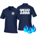 Funzionale-Polo blu navy, Chicago Fire Dept., bianco font con Skyline