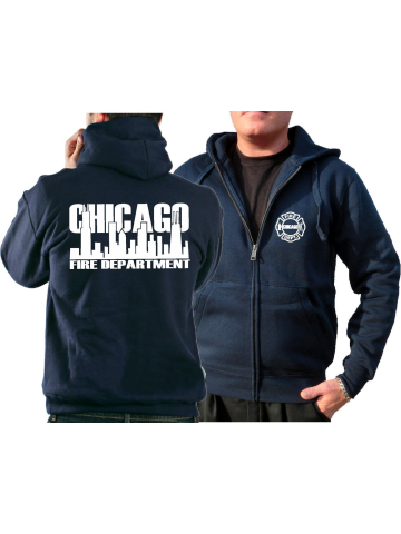 CHICAGO FIRE Dept. Chaqueta con capucha azul marino, work con Skyline von Chicago