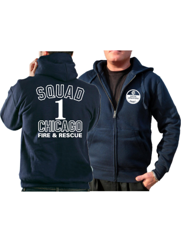 CHICAGO FIRE Dept. Hooded jacket navy, Squad 1, white font