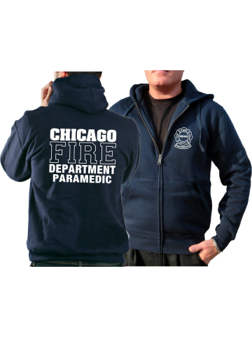 CHICAGO FIRE Dept. Veste à capuche marin, PARAMEDIC, blanc police de caractère