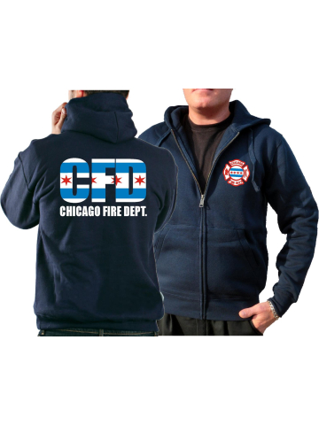 CHICAGO FIRE Dept. Giacca con cappuccio blu navy, CHICAGO FIRE Dept./City flag, dreifarbig