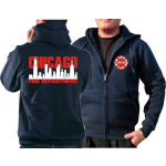 CHICAGO FIRE Dept. Hooded jacket navy, with zweifarbiger Skyline (white/red)