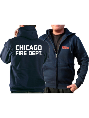 CHICAGO FIRE Dept. Giacca con cappuccio blu navy, con moderner font