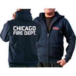 CHICAGO FIRE Dept. Hooded jacket navy, with moderner font