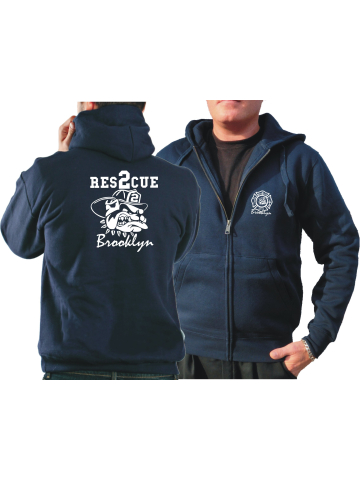 Chaqueta con capucha azul marino, "Rescue 2 Brooklyn - bulldog"