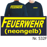 Sweat navy, FEUERWEHR mit langem "F" in neongelb (XS-3XL)