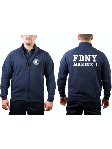 Sweat jacket navy, FDNY Marine 1 - Manhattan, (whitee font)