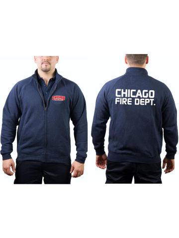 CHICAGO FIRE Dept. Giacca di sudore blu navy, font + Rückendruck nel bianco