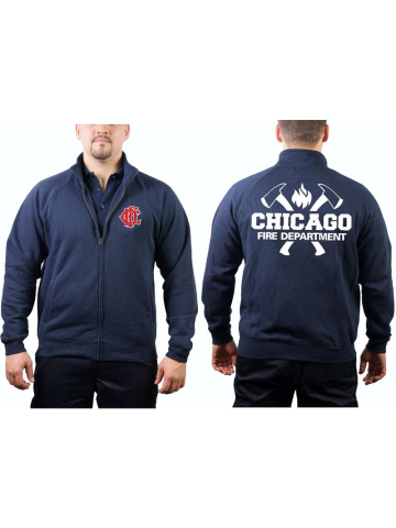 CHICAGO FIRE Dept. Giacca di sudore blu navy, con assin e CFD-Emblem