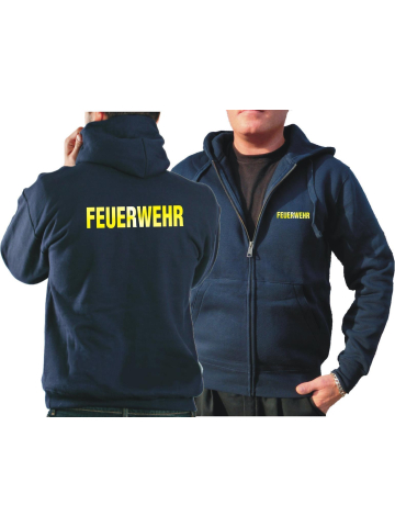 Hooded jacket navy, FEUERWEHR in yellow-reflective