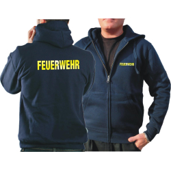 Hooded jacket navy, FEUERWEHR in yellow-reflective