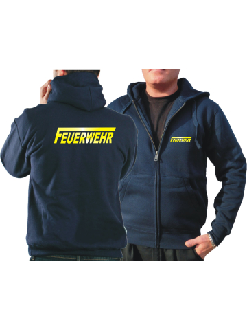 Hooded jacket navy, FEUERWEHR with long "F" yellow-reflective