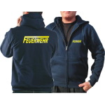 Hooded jacket navy, FEUERWEHR with long "F" yellow-reflective