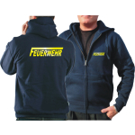 Hooded jacket navy, FEUERWEHR with long "F" yellow-reflective