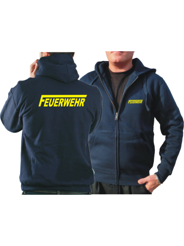 Hooded jacket navy, FEUERWEHR with long "F" neonyellow