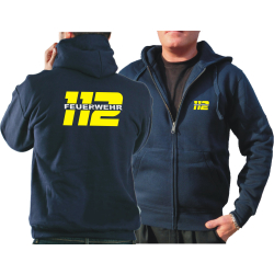 Hooded jacket navy, 112 with FEUERWEHR (neonyellow/silver)