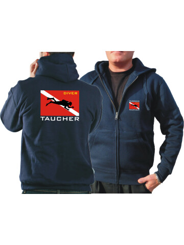 Chaqueta con capucha azul marino, "Feuerwehr Taucher" con Diver Flagge S