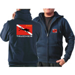 Chaqueta con capucha azul marino, "Feuerwehr Taucher" con Diver Flagge S