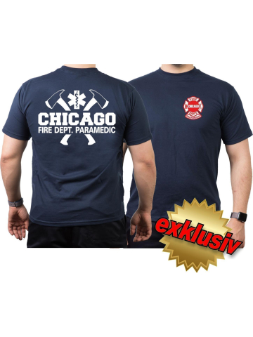 CHICAGO FIRE Dept. Axes, Star of Life, Paramedic, marin T-Shirt